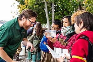 Faculty Asher Pacht of Clarkson's Beacon Institute with students for the k-12 programs