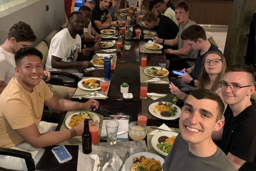 Clarkson University students share a meal in Costa Rica. 