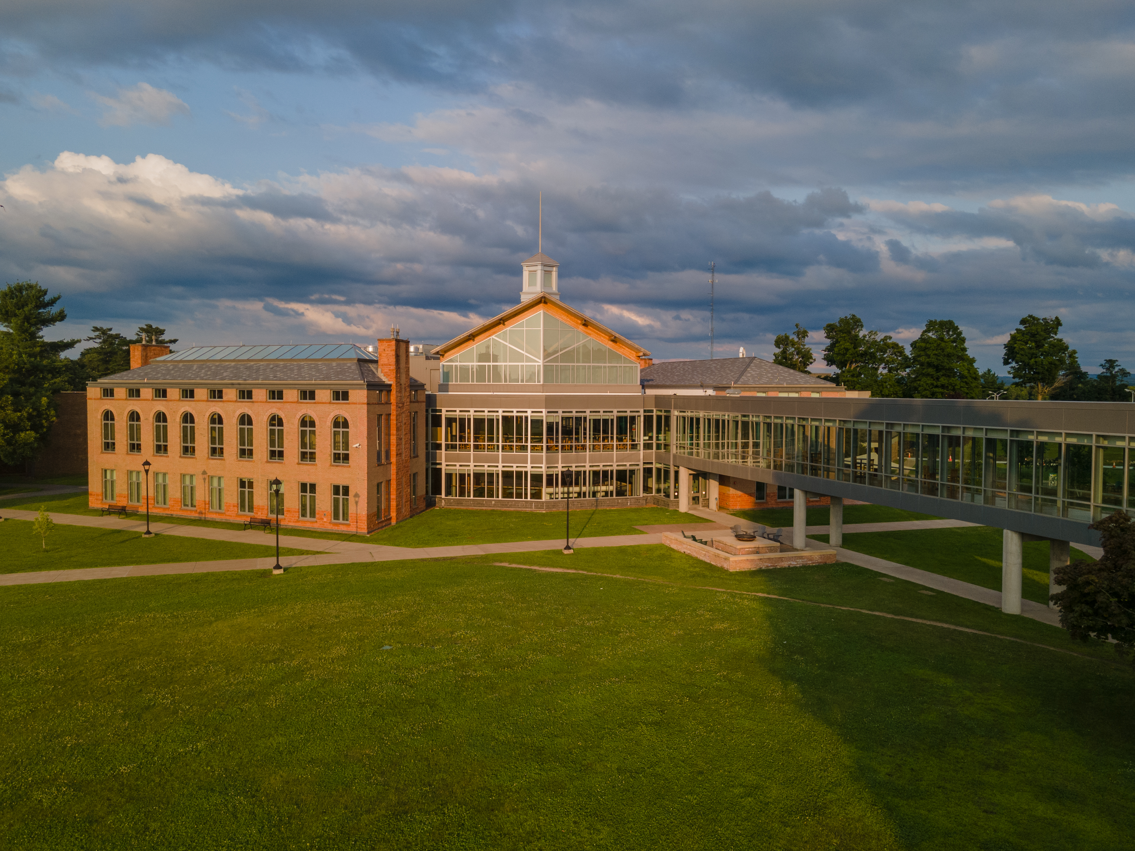 A drone shot of Clarkson University's Student Center