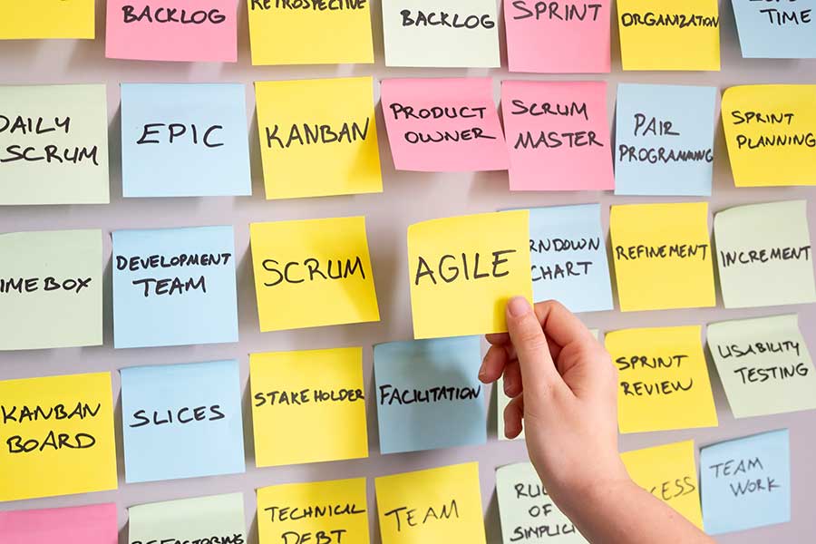 post-it notes with project management terms