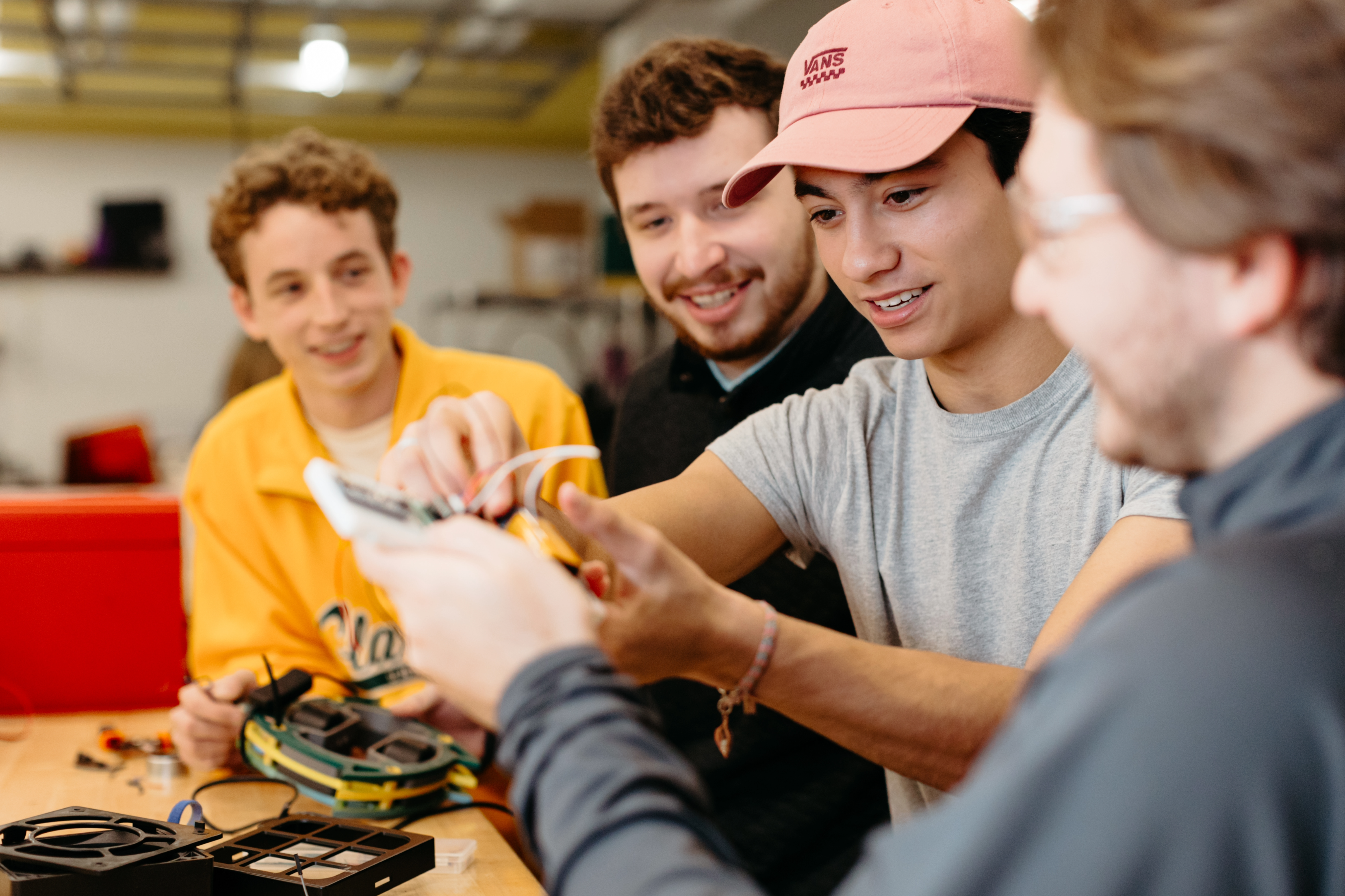 Students inspecting a project