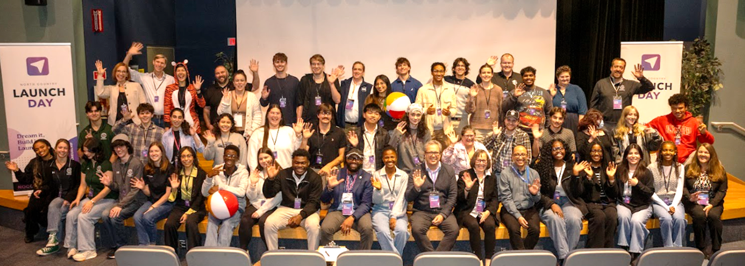 Dozens of students and staff pose for a photo at North Country Launch Day. 